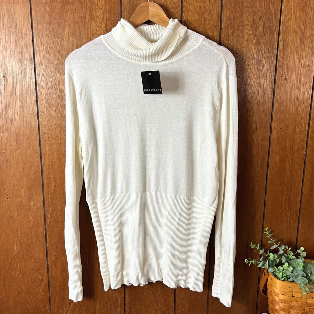 Apostrophe Cream Ribbed Turtleneck‎ Sweater High Rib Knit Long Sleeve Size L